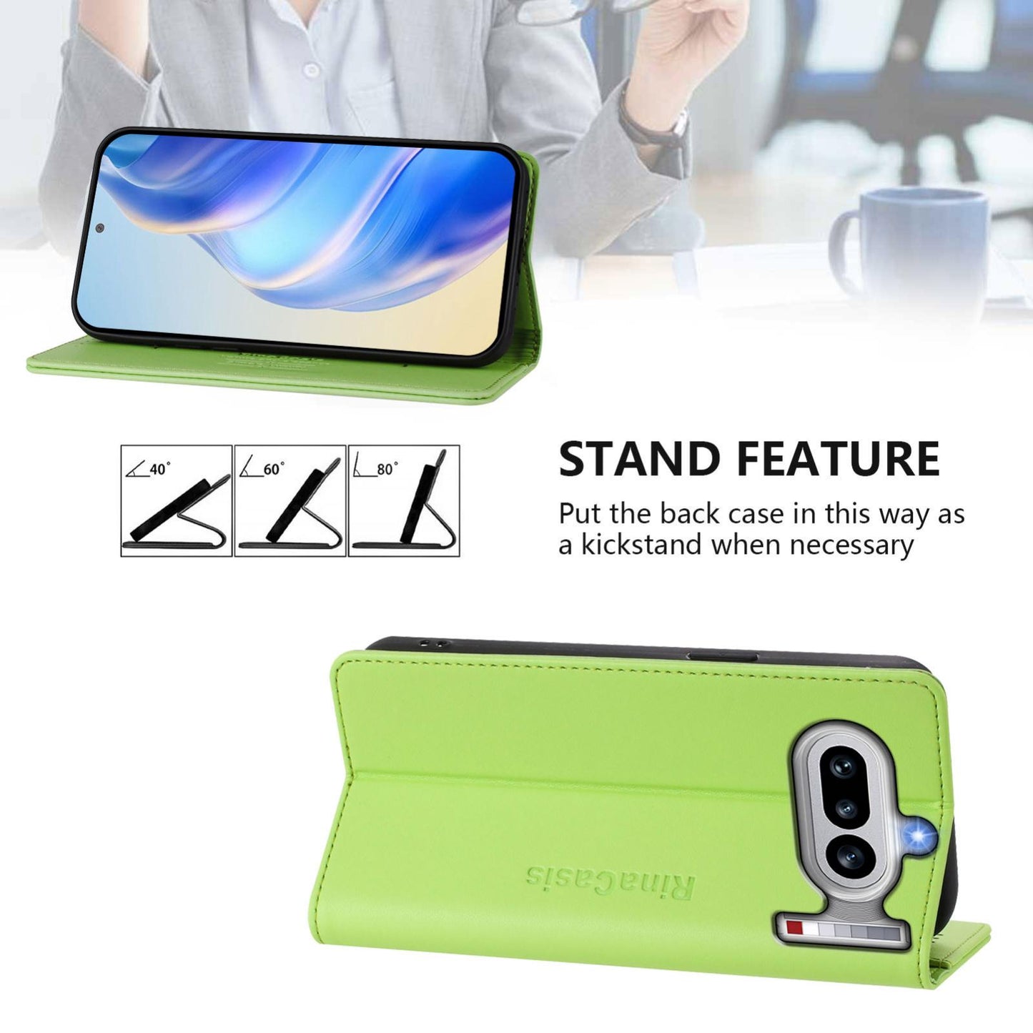 Nothing Phone 4a Dual-Folded Magnetic Suction RFID Blocking PU Leather Wallet Phone Case with Card Slots, Cash Pocket, Kickstand, Full Protective Flip Cover