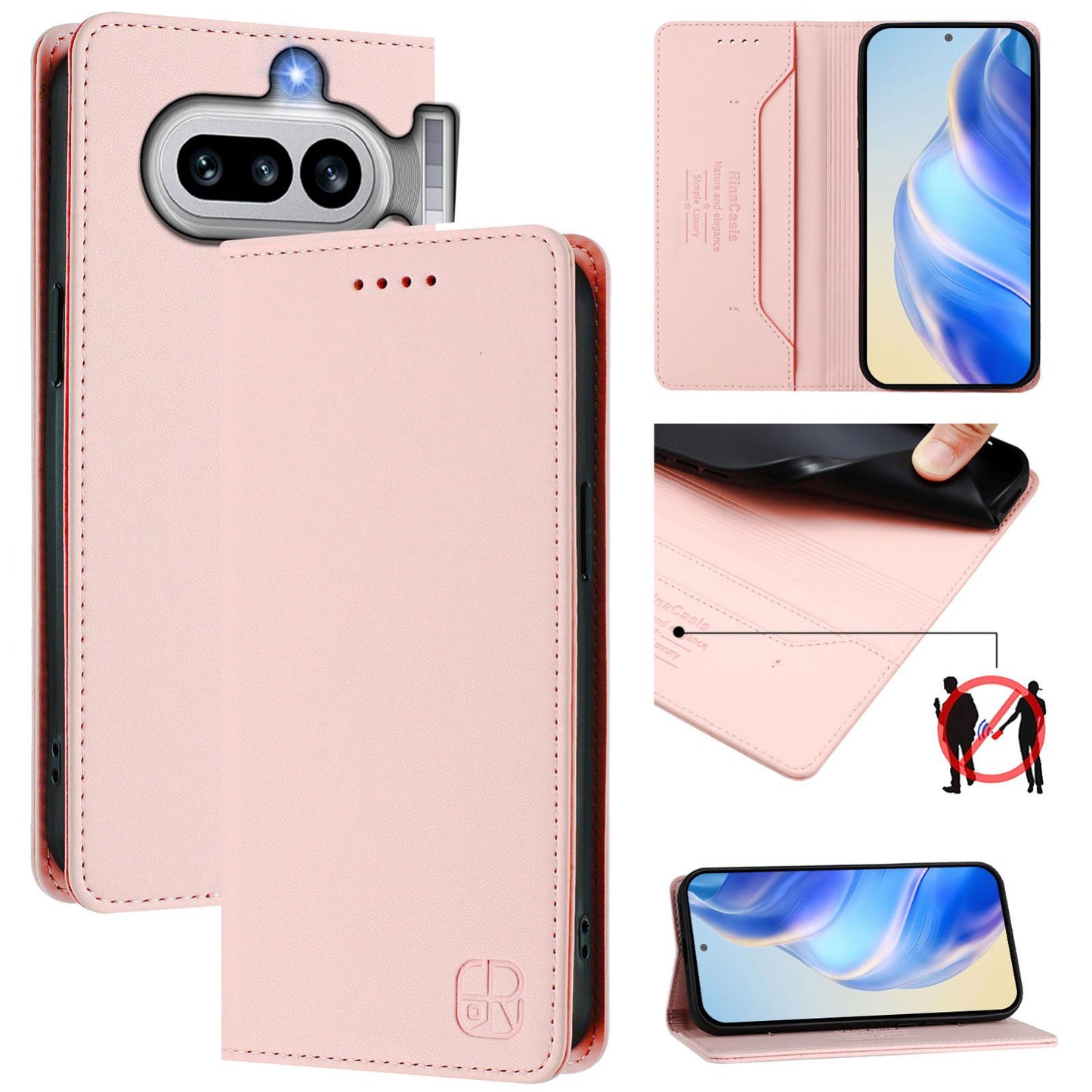 Nothing Phone 4a Dual-Folded Magnetic Suction RFID Blocking PU Leather Wallet Phone Case with Card Slots, Cash Pocket, Kickstand, Full Protective Flip Cover