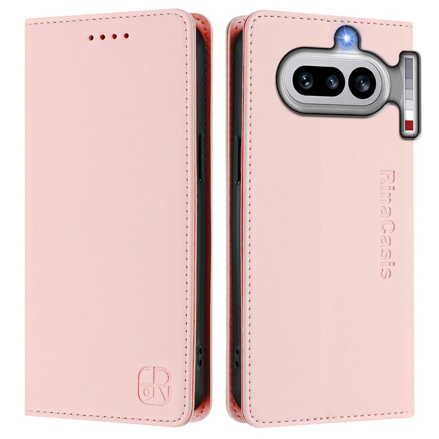 Nothing Phone 4a Dual-Folded Magnetic Suction RFID Blocking PU Leather Wallet Phone Case with Card Slots, Cash Pocket, Kickstand, Full Protective Flip Cover