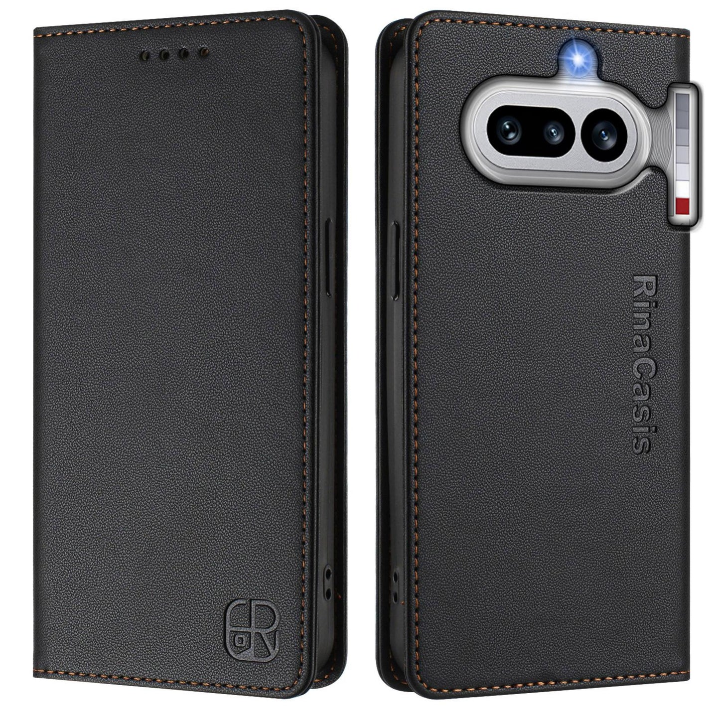 Nothing Phone 4a Dual-Folded Magnetic Suction RFID Blocking PU Leather Wallet Phone Case with Card Slots, Cash Pocket, Kickstand, Full Protective Flip Cover