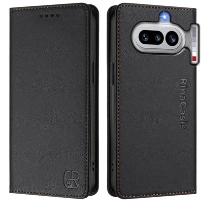Nothing Phone 4a Dual-Folded Magnetic Suction RFID Blocking PU Leather Wallet Phone Case with Card Slots, Cash Pocket, Kickstand, Full Protective Flip Cover