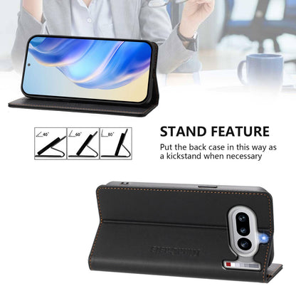 Nothing Phone 4a Dual-Folded Magnetic Suction RFID Blocking PU Leather Wallet Phone Case with Card Slots, Cash Pocket, Kickstand, Full Protective Flip Cover