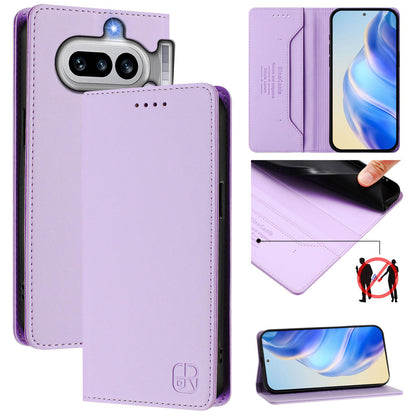 Nothing Phone 4a Dual-Folded Magnetic Suction RFID Blocking PU Leather Wallet Phone Case with Card Slots, Cash Pocket, Kickstand, Full Protective Flip Cover