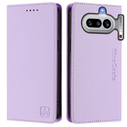 Nothing Phone 4a Dual-Folded Magnetic Suction RFID Blocking PU Leather Wallet Phone Case with Card Slots, Cash Pocket, Kickstand, Full Protective Flip Cover