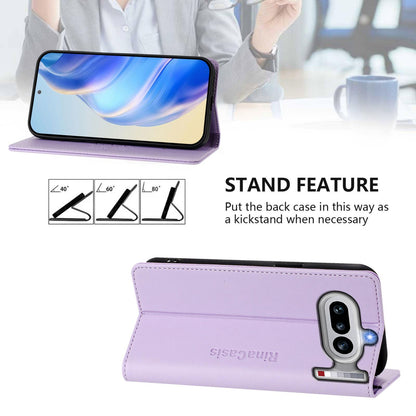 Nothing Phone 4a Dual-Folded Magnetic Suction RFID Blocking PU Leather Wallet Phone Case with Card Slots, Cash Pocket, Kickstand, Full Protective Flip Cover