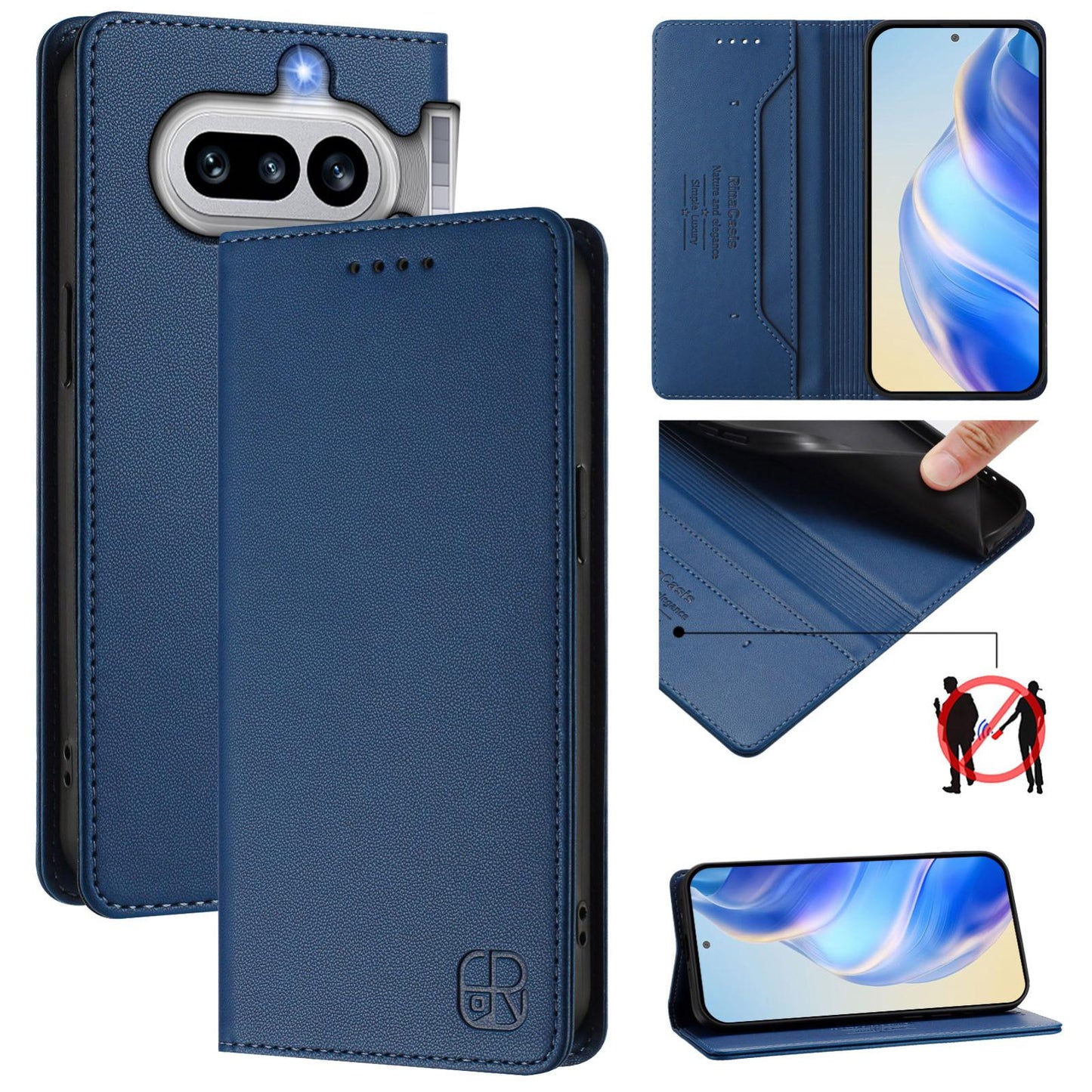 Nothing Phone 4a Dual-Folded Magnetic Suction RFID Blocking PU Leather Wallet Phone Case with Card Slots, Cash Pocket, Kickstand, Full Protective Flip Cover