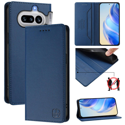 Nothing Phone 4a Dual-Folded Magnetic Suction RFID Blocking PU Leather Wallet Phone Case with Card Slots, Cash Pocket, Kickstand, Full Protective Flip Cover