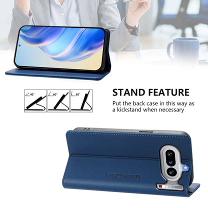 Nothing Phone 4a Dual-Folded Magnetic Suction RFID Blocking PU Leather Wallet Phone Case with Card Slots, Cash Pocket, Kickstand, Full Protective Flip Cover