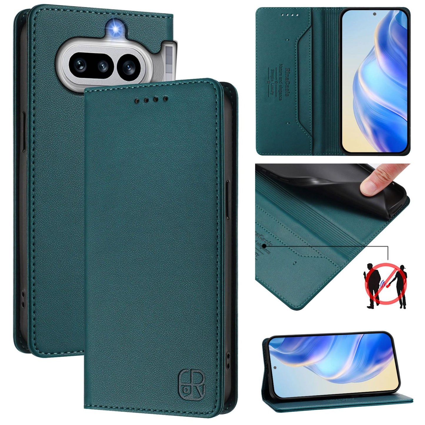 Nothing Phone 4a Dual-Folded Magnetic Suction RFID Blocking PU Leather Wallet Phone Case with Card Slots, Cash Pocket, Kickstand, Full Protective Flip Cover