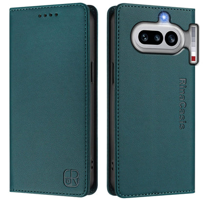 Nothing Phone 4a Dual-Folded Magnetic Suction RFID Blocking PU Leather Wallet Phone Case with Card Slots, Cash Pocket, Kickstand, Full Protective Flip Cover