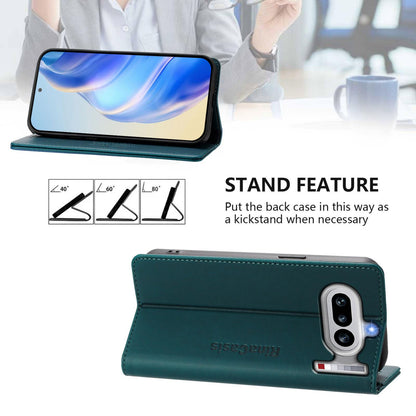 Nothing Phone 4a Dual-Folded Magnetic Suction RFID Blocking PU Leather Wallet Phone Case with Card Slots, Cash Pocket, Kickstand, Full Protective Flip Cover