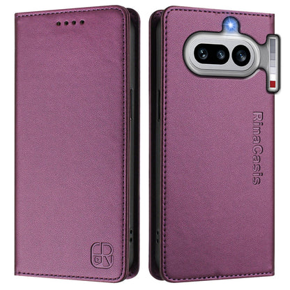Nothing Phone 4a Dual-Folded Magnetic Suction RFID Blocking PU Leather Wallet Phone Case with Card Slots, Cash Pocket, Kickstand, Full Protective Flip Cover