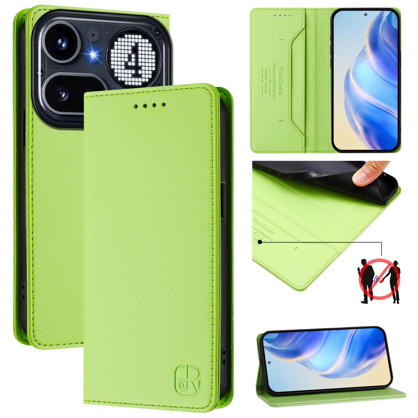 Nothing Phone 4a Pro Dual-Folded Magnetic Suction RFID Blocking PU Leather Wallet Phone Case with Card Slots, Cash Pocket, Kickstand, Full Protective Flip Cover