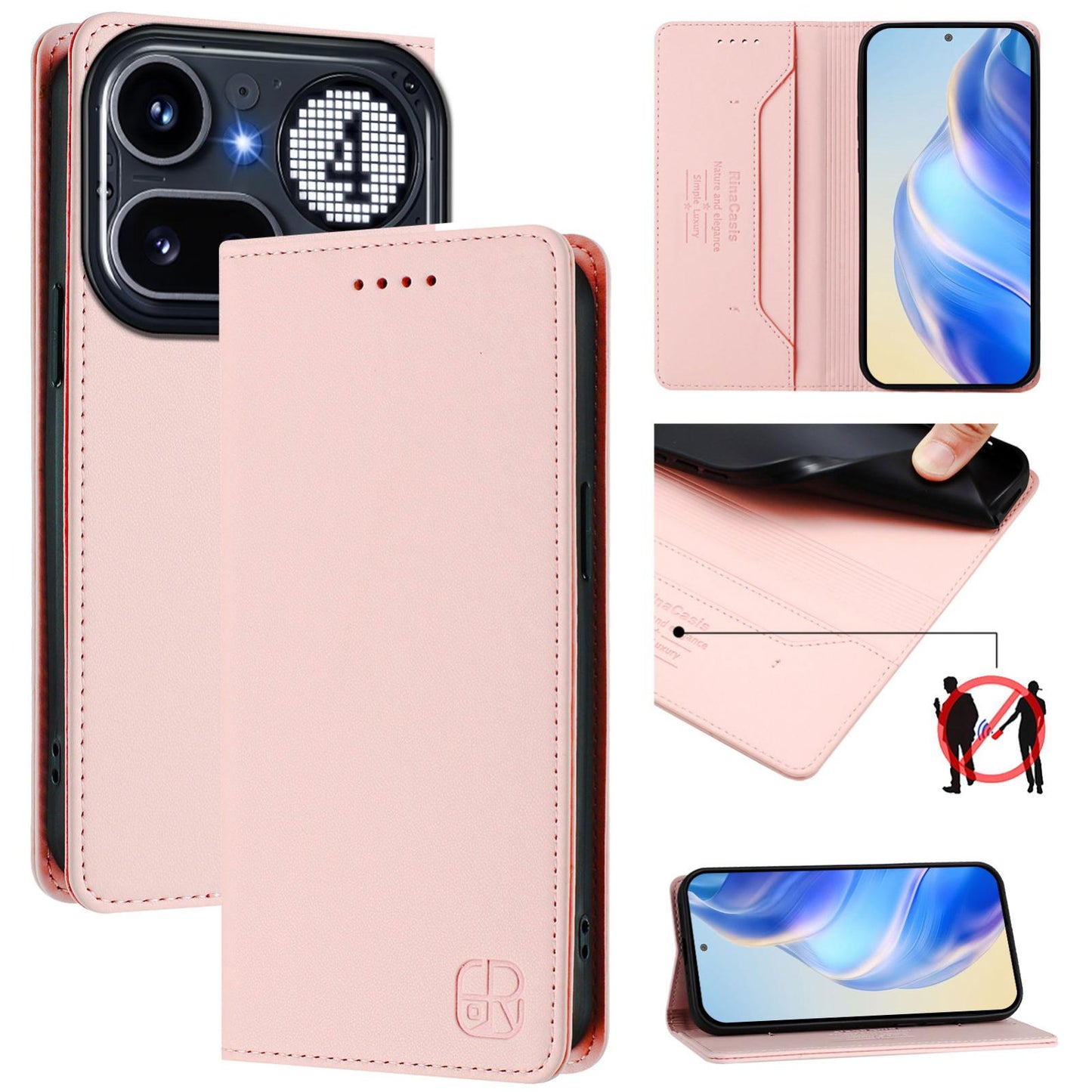 Nothing Phone 4a Pro Dual-Folded Magnetic Suction RFID Blocking PU Leather Wallet Phone Case with Card Slots, Cash Pocket, Kickstand, Full Protective Flip Cover