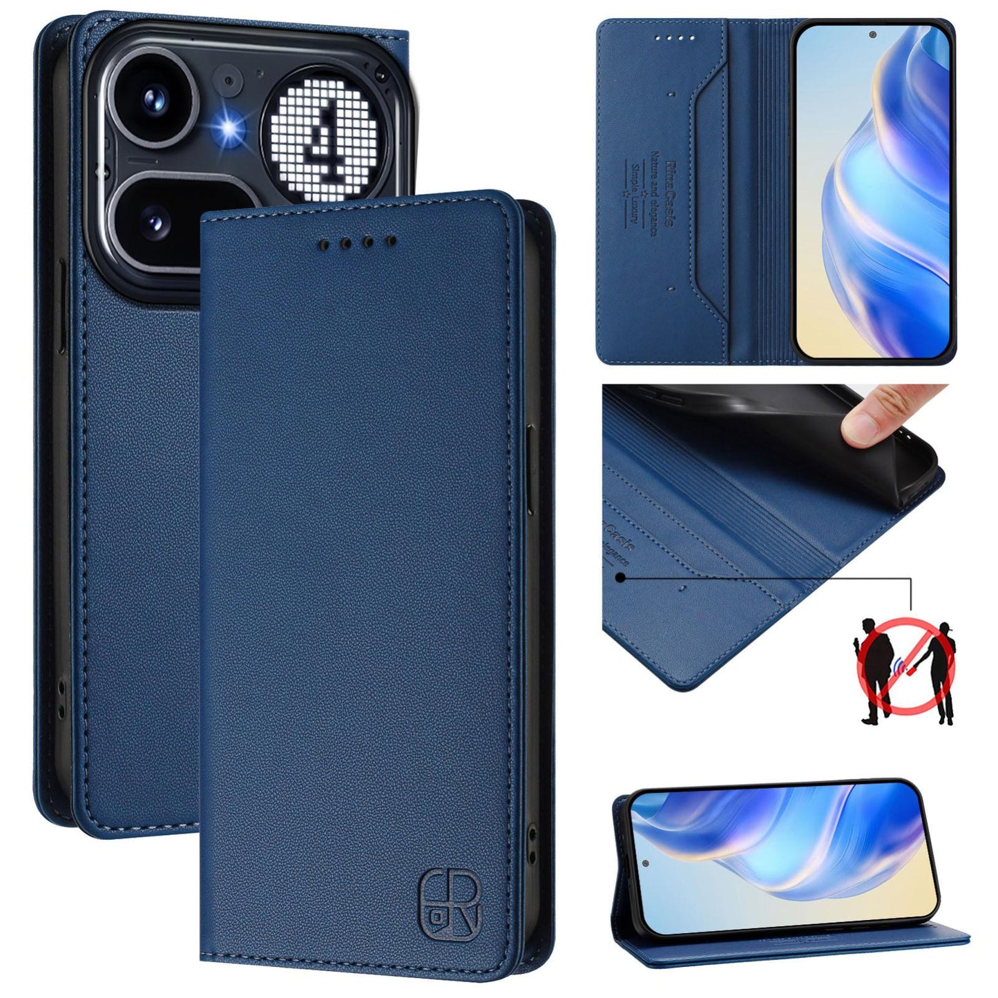 Nothing Phone 4a Pro Dual-Folded Magnetic Suction RFID Blocking PU Leather Wallet Phone Case with Card Slots, Cash Pocket, Kickstand, Full Protective Flip Cover