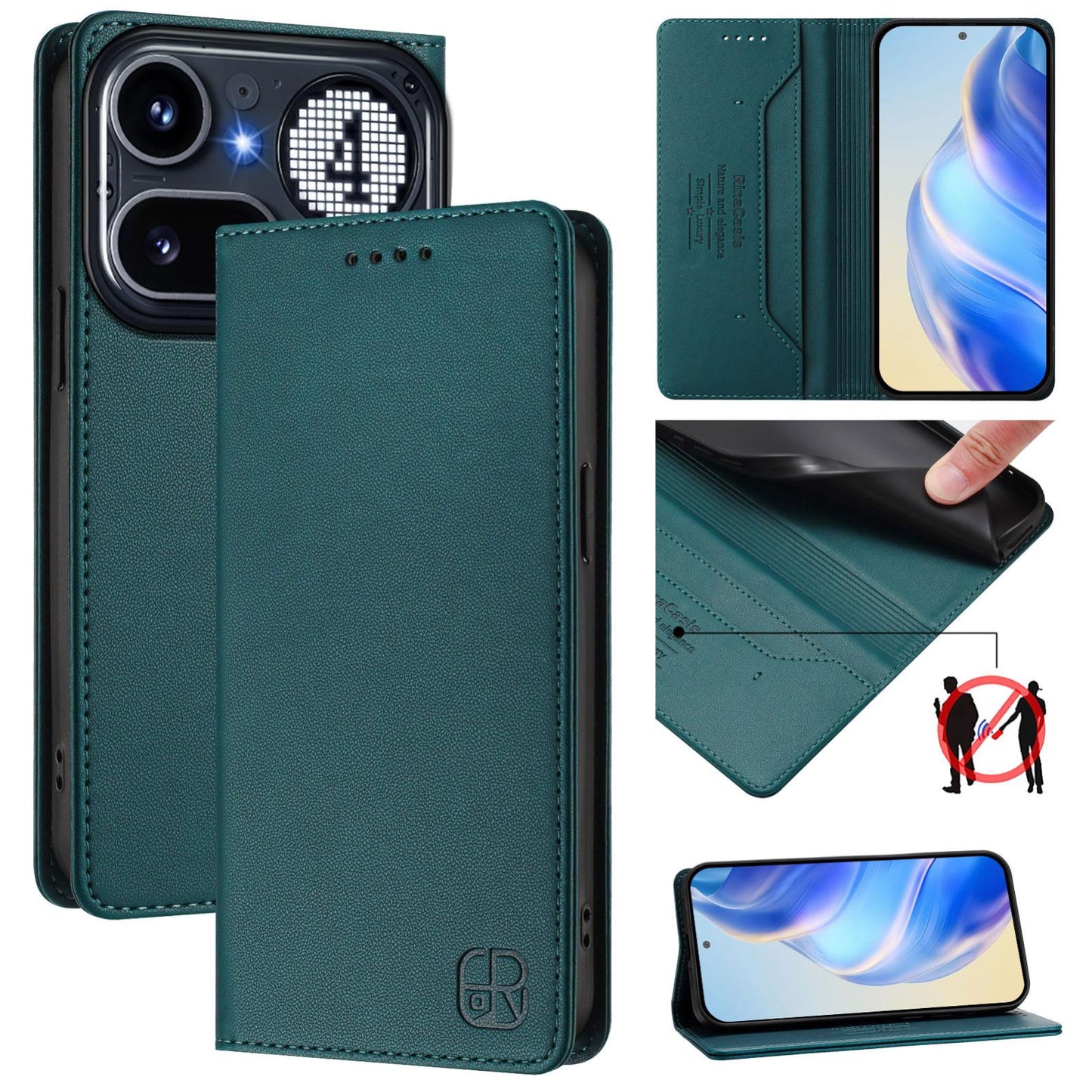 Nothing Phone 4a Pro Dual-Folded Magnetic Suction RFID Blocking PU Leather Wallet Phone Case with Card Slots, Cash Pocket, Kickstand, Full Protective Flip Cover