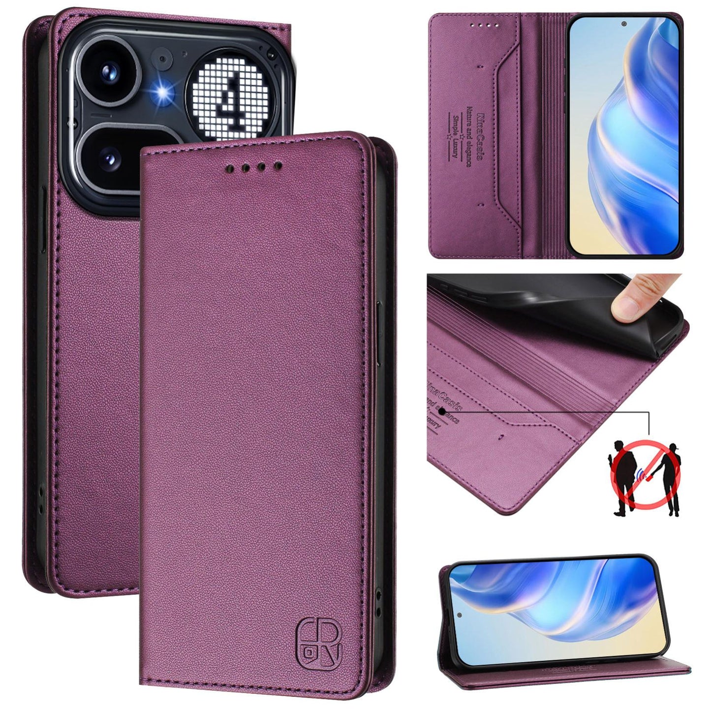 Nothing Phone 4a Pro Dual-Folded Magnetic Suction RFID Blocking PU Leather Wallet Phone Case with Card Slots, Cash Pocket, Kickstand, Full Protective Flip Cover