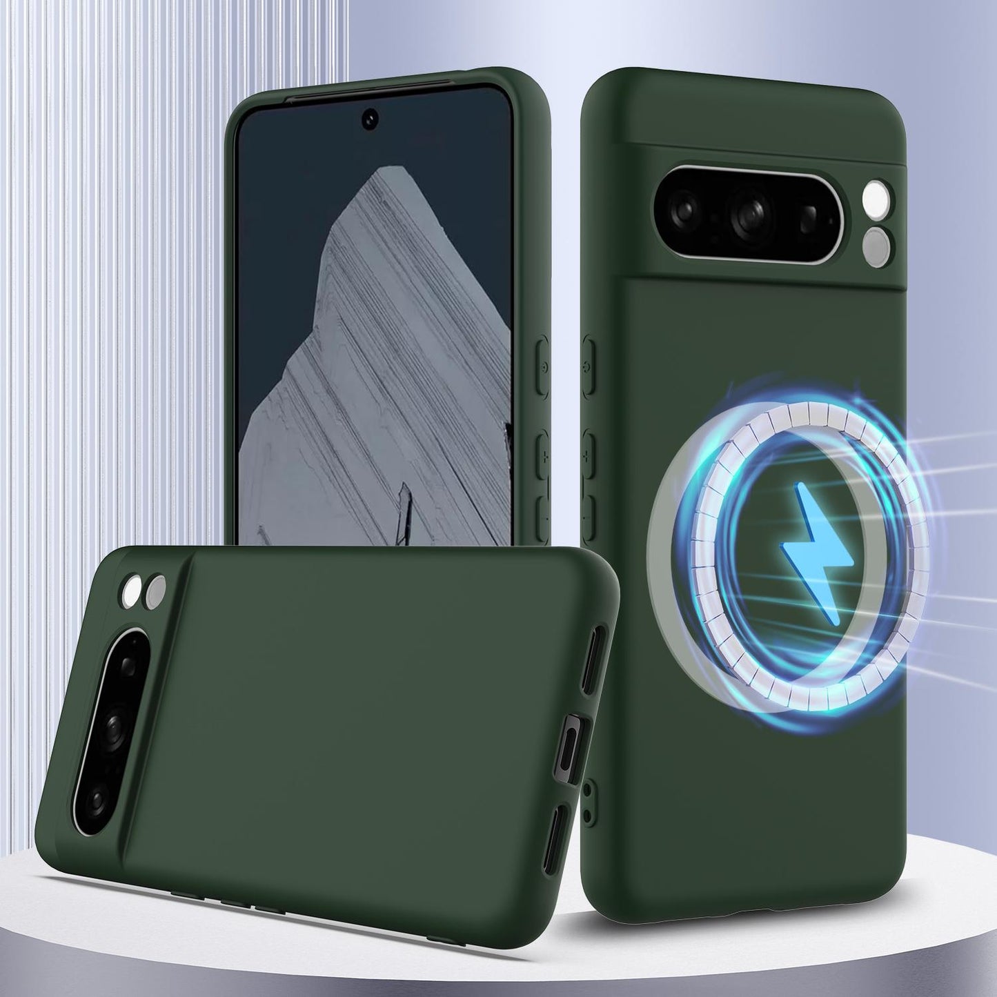 Google Pixel 8 Pro Shockproof Silicone MagSafe Phone Case with Microfibre Lining Magnetic Cover