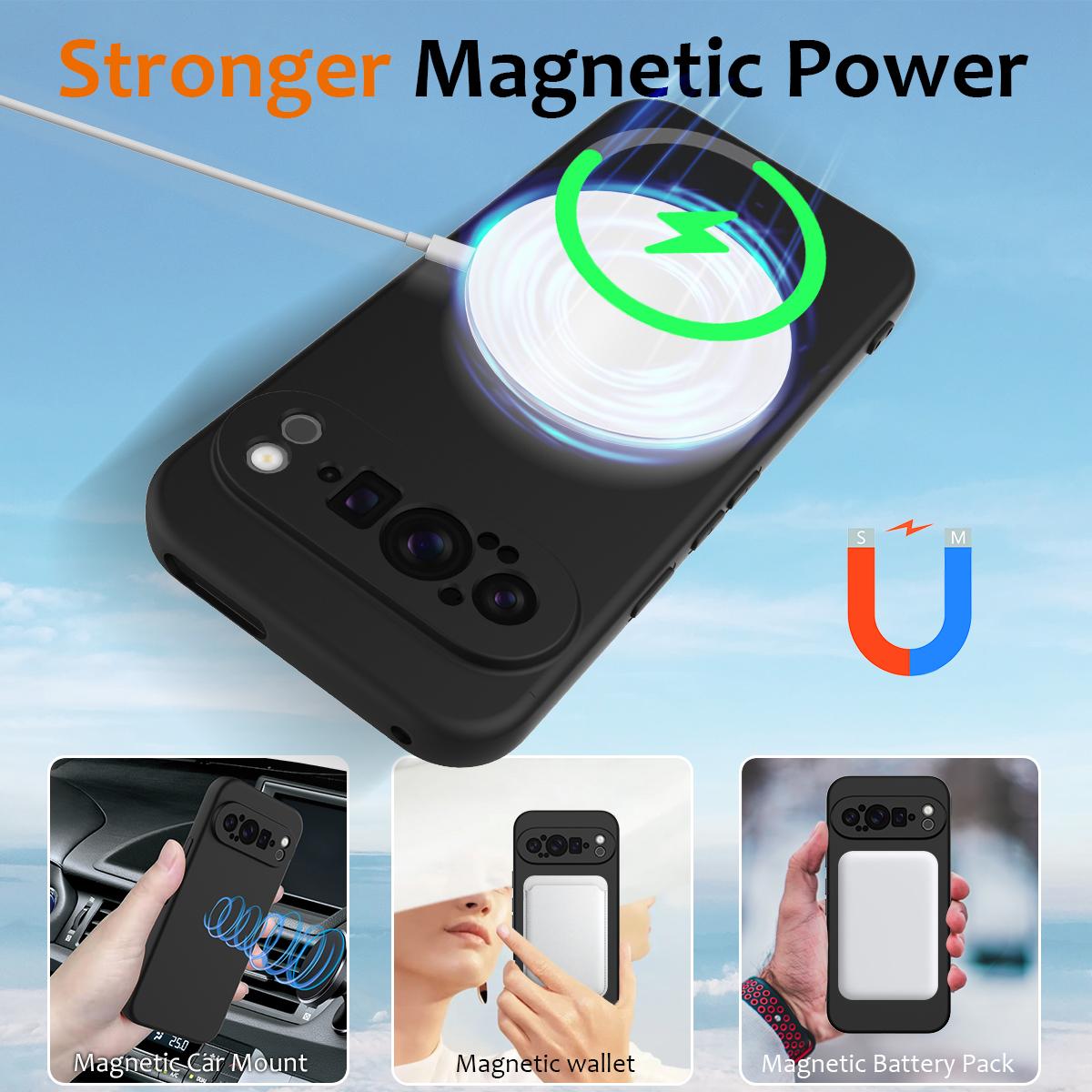 Google Pixel 9 Pro Shockproof Silicone MagSafe Phone Case with Microfibre Lining Magnetic Cover