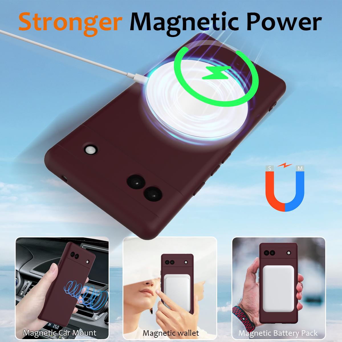 Google Pixel 6a Shockproof Silicone MagSafe Phone Case with Microfibre Lining Magnetic Cover
