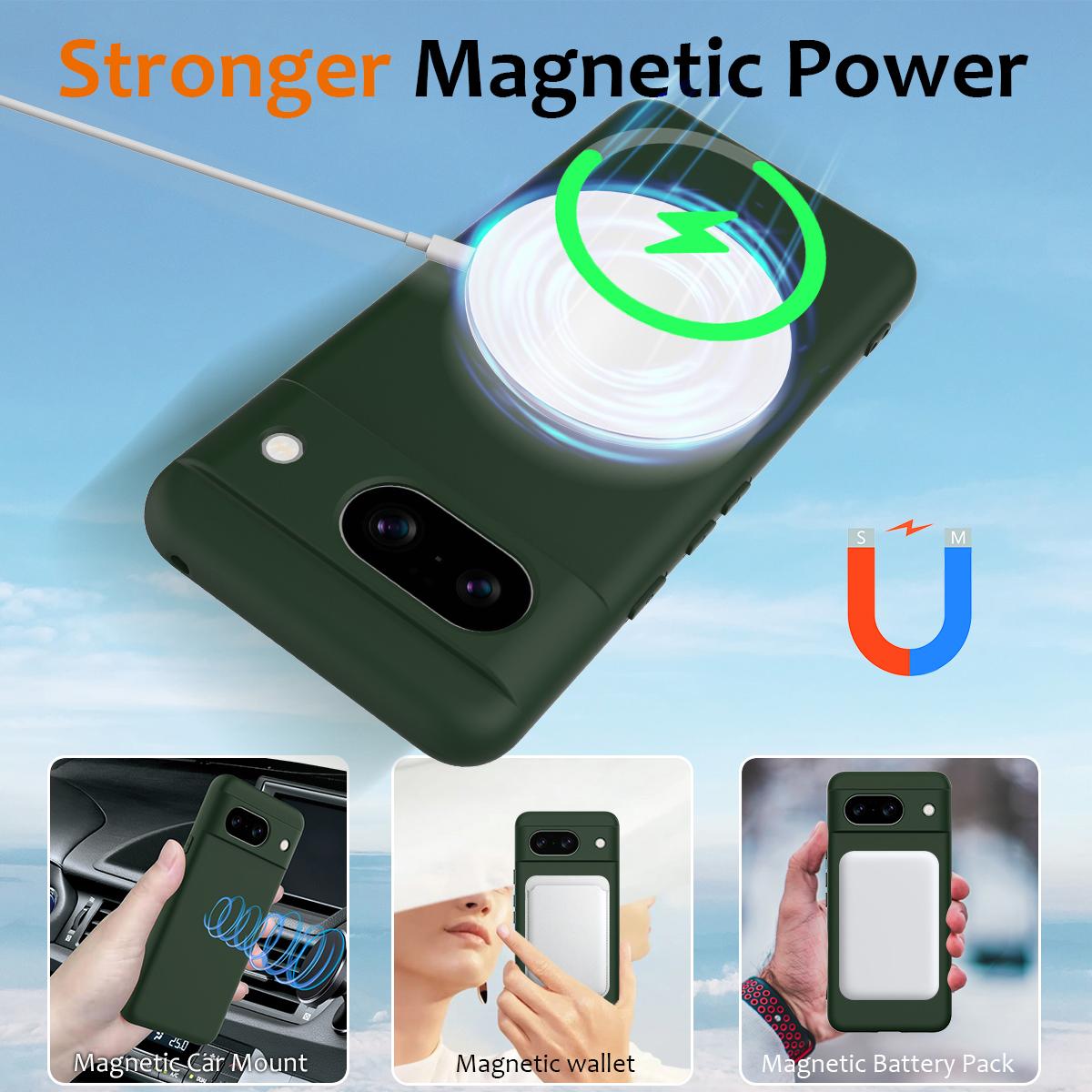 Google Pixel 8a Shockproof Silicone MagSafe Phone Case with Microfibre Lining Magnetic Cover