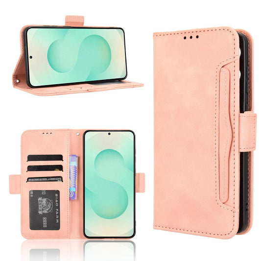 Samsung Galaxy S25 Edge 5G Skin Feel PU Leather Wallet Phone Case with Card Slots, Cash Pocket, Magnetic Closure, Built-In Stand, Full Protection TPU Cover
