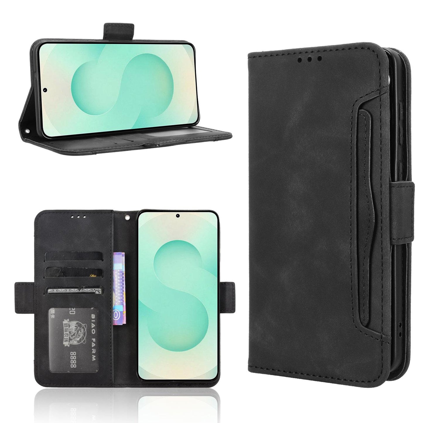 Samsung Galaxy S25 Edge 5G Skin Feel PU Leather Wallet Phone Case with Card Slots, Cash Pocket, Magnetic Closure, Built-In Stand, Full Protection TPU Cover