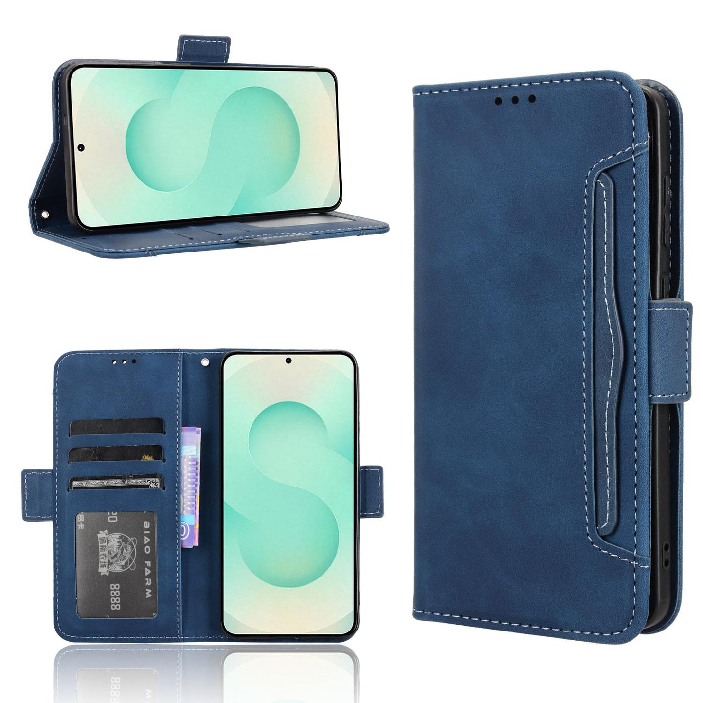 Samsung Galaxy S25 Edge 5G Skin Feel PU Leather Wallet Phone Case with Card Slots, Cash Pocket, Magnetic Closure, Built-In Stand, Full Protection TPU Cover