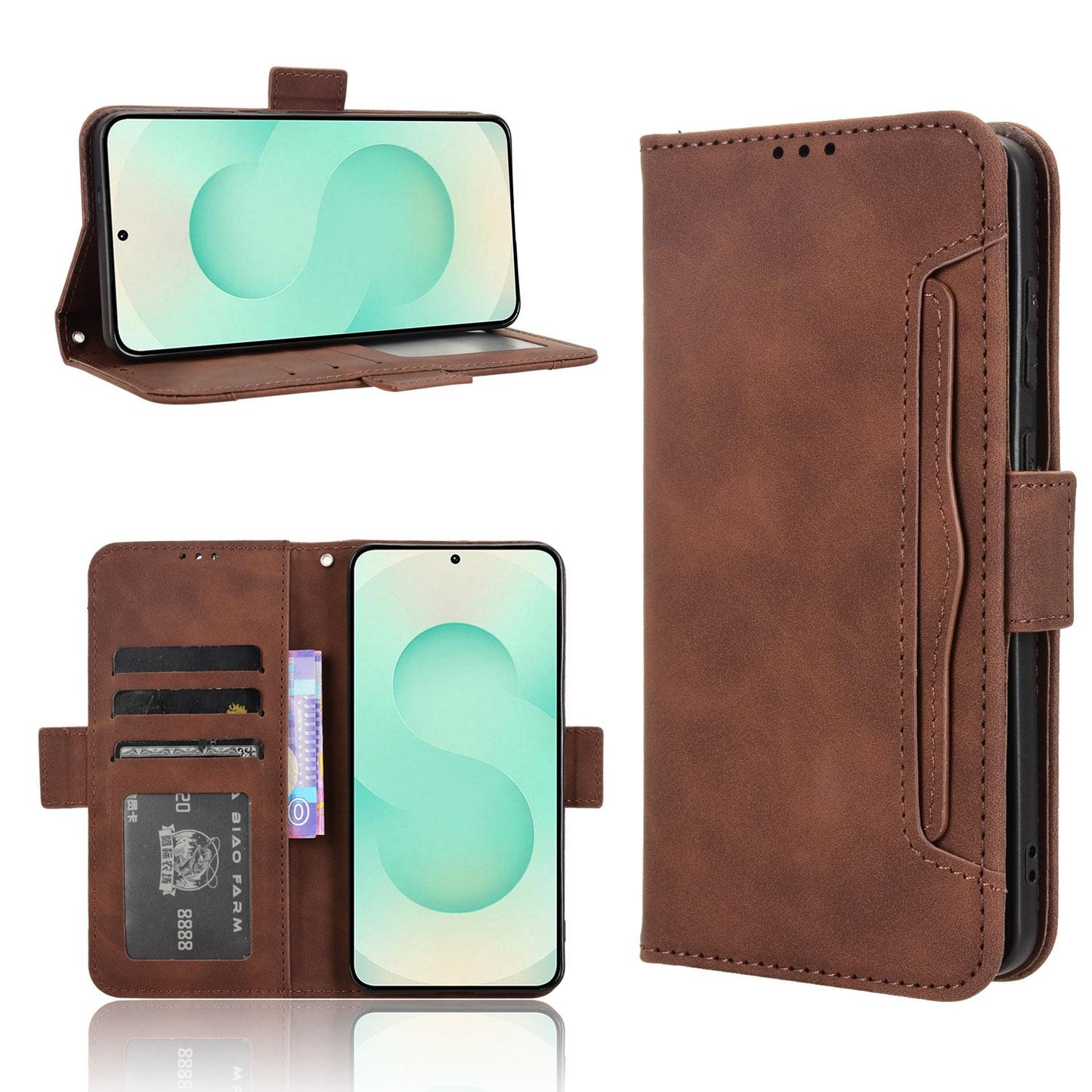 Samsung Galaxy S25 Edge 5G Skin Feel PU Leather Wallet Phone Case with Card Slots, Cash Pocket, Magnetic Closure, Built-In Stand, Full Protection TPU Cover