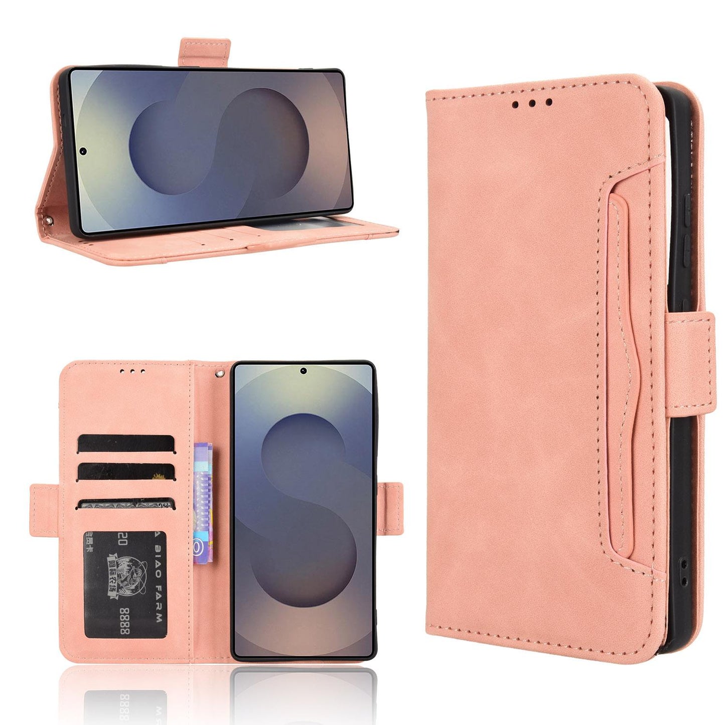 Samsung Galaxy S25 Ultra 5G Skin Feel PU Leather Wallet Phone Case with Card Slots, Cash Pocket, Magnetic Closure, Built-In Stand, Full Protection TPU Cover