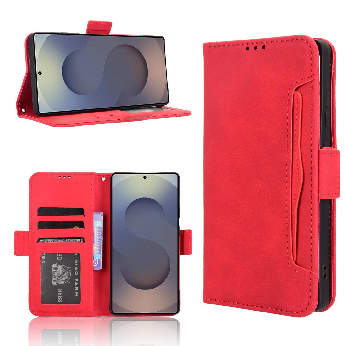 Samsung Galaxy S25 Ultra 5G Skin Feel PU Leather Wallet Phone Case with Card Slots, Cash Pocket, Magnetic Closure, Built-In Stand, Full Protection TPU Cover