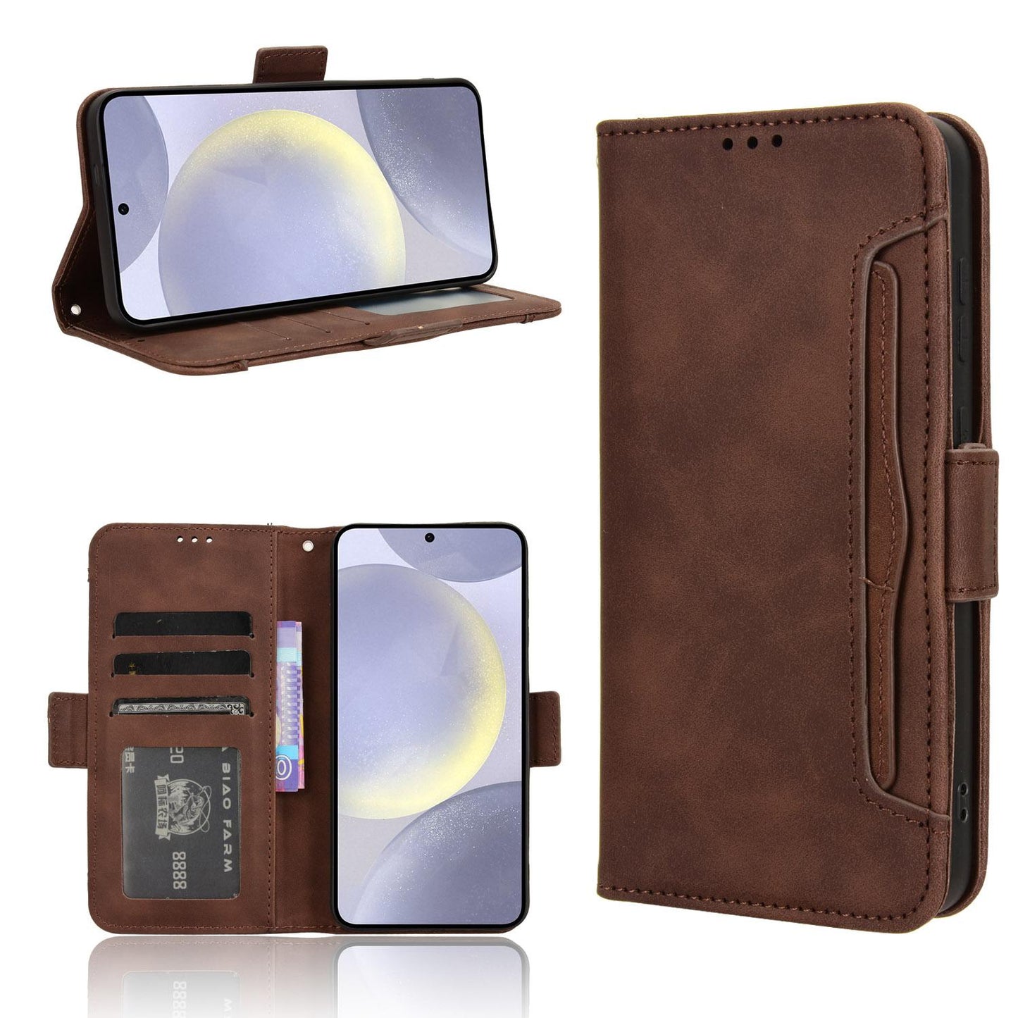 Samsung Galaxy S25 5G Skin Feel PU Leather Wallet Phone Case with Card Slots, Cash Pocket, Magnetic Closure, Built-In Stand, Full Protection TPU Cover