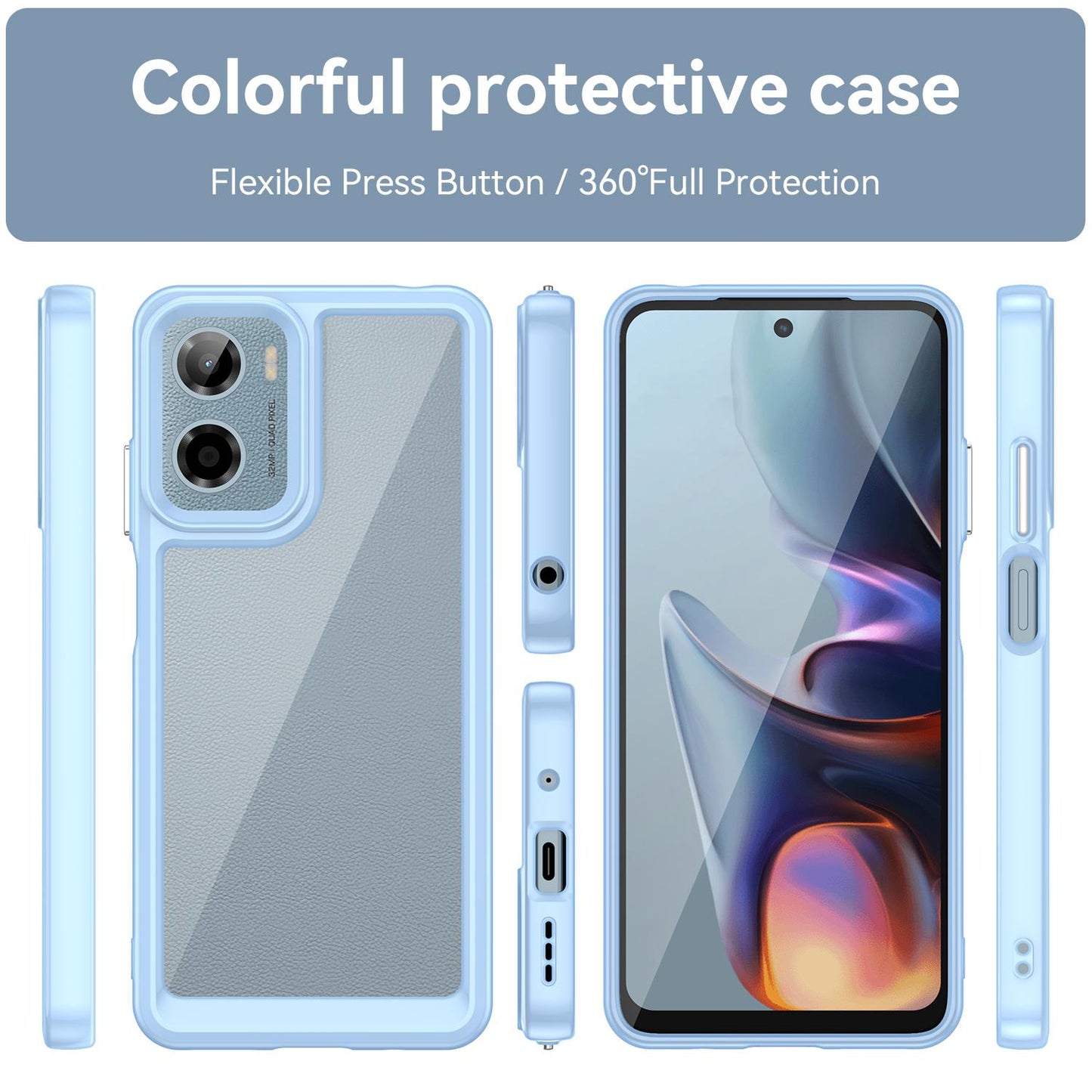 Motorola Moto E15 Acrylic Hybrid TPU Protective Phone Case, Colourful Series Shockproof Cover