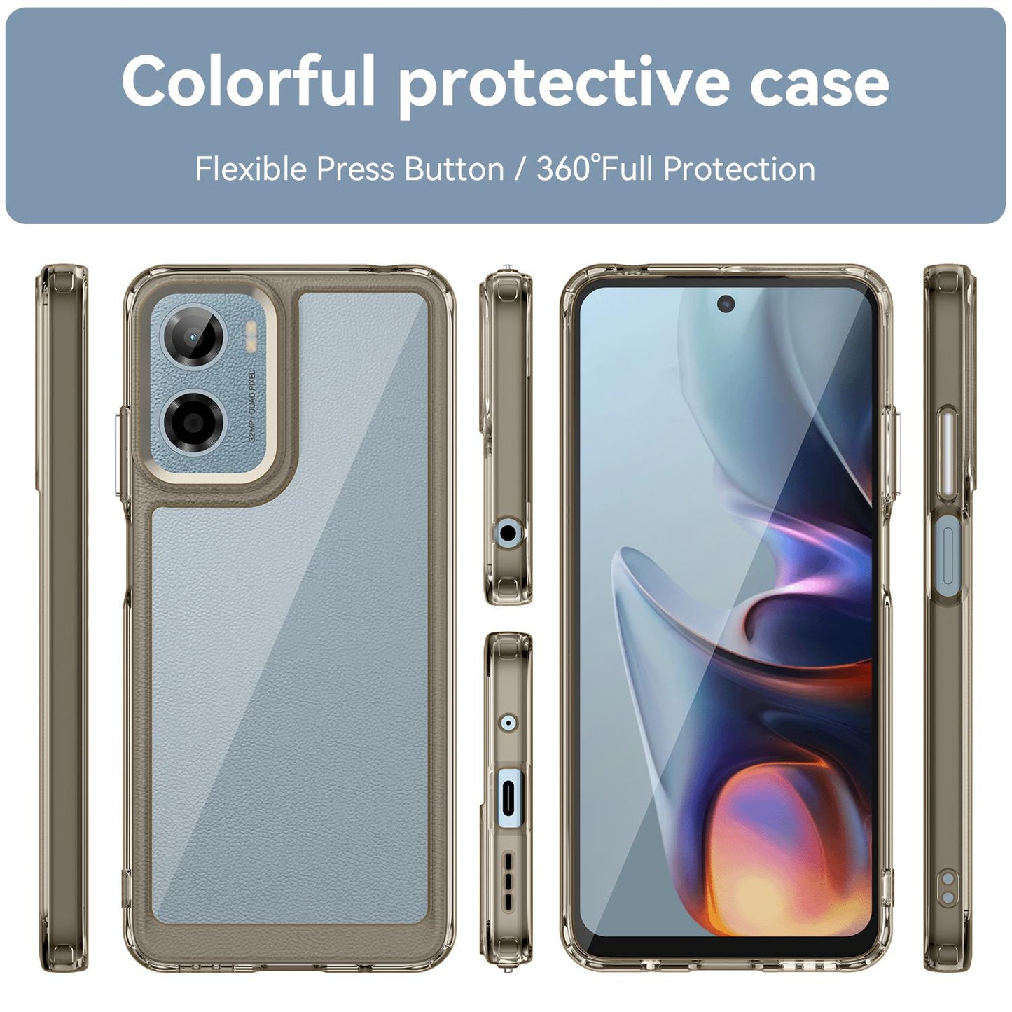 Motorola Moto E15 Acrylic Hybrid TPU Protective Phone Case, Colourful Series Shockproof Cover