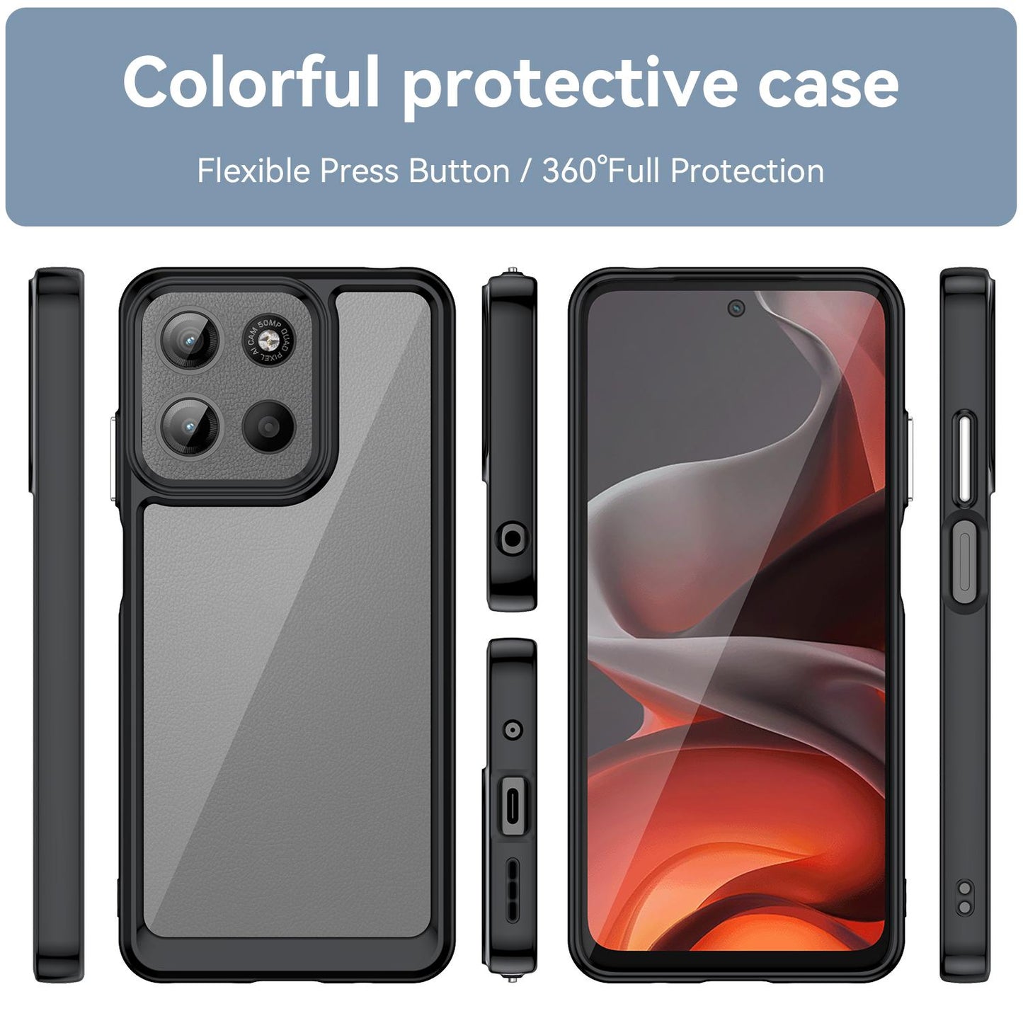 Motorola Moto G15 Acrylic Hybrid TPU Protective Phone Case, Colourful Series Shockproof Cover