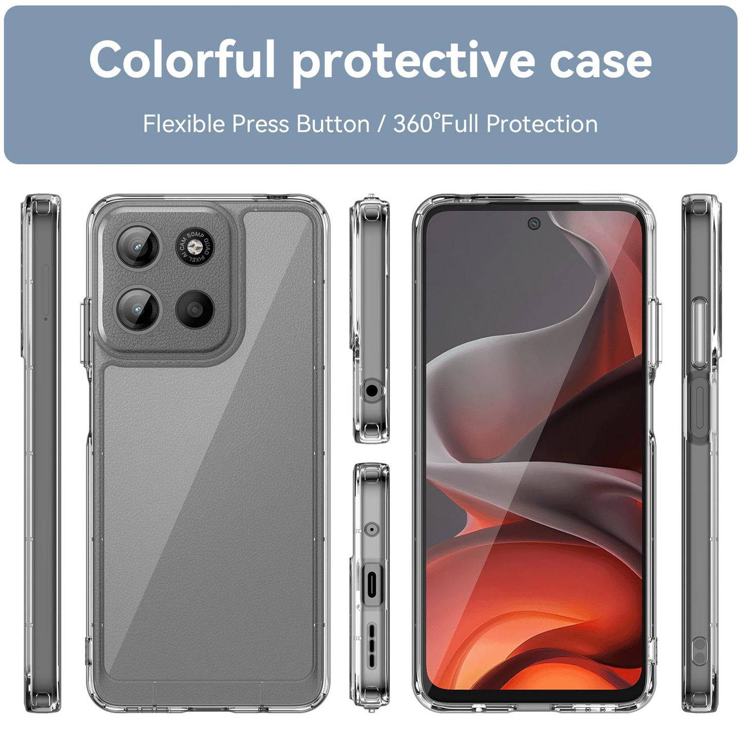 Motorola Moto G15 Acrylic Hybrid TPU Protective Phone Case, Colourful Series Shockproof Cover