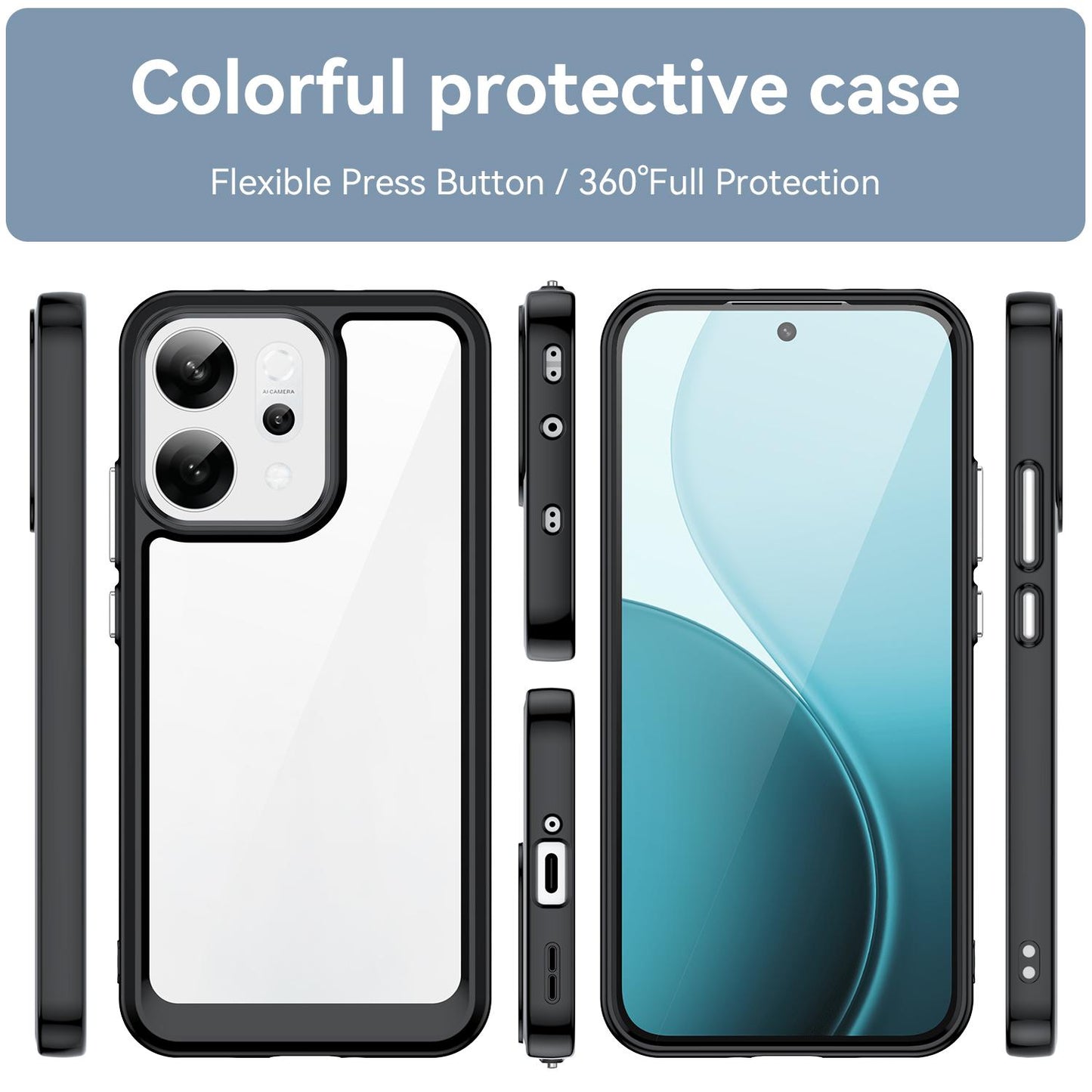 OPPO Reno14 Acrylic Hybrid TPU Protective Phone Case, Colourful Series Shockproof Cover