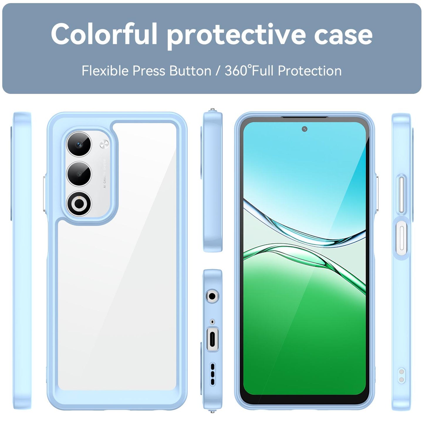 OPPO A5 4G 2025 Acrylic Hybrid TPU Protective Phone Case, Colourful Series Shockproof Cover