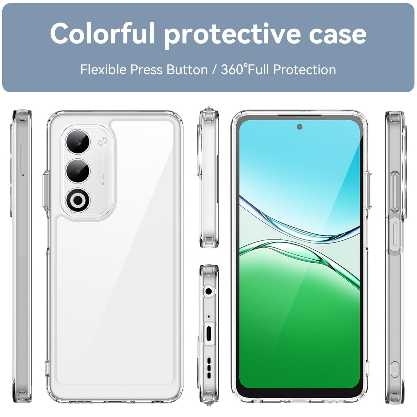OPPO A5 4G 2025 Acrylic Hybrid TPU Protective Phone Case, Colourful Series Shockproof Cover