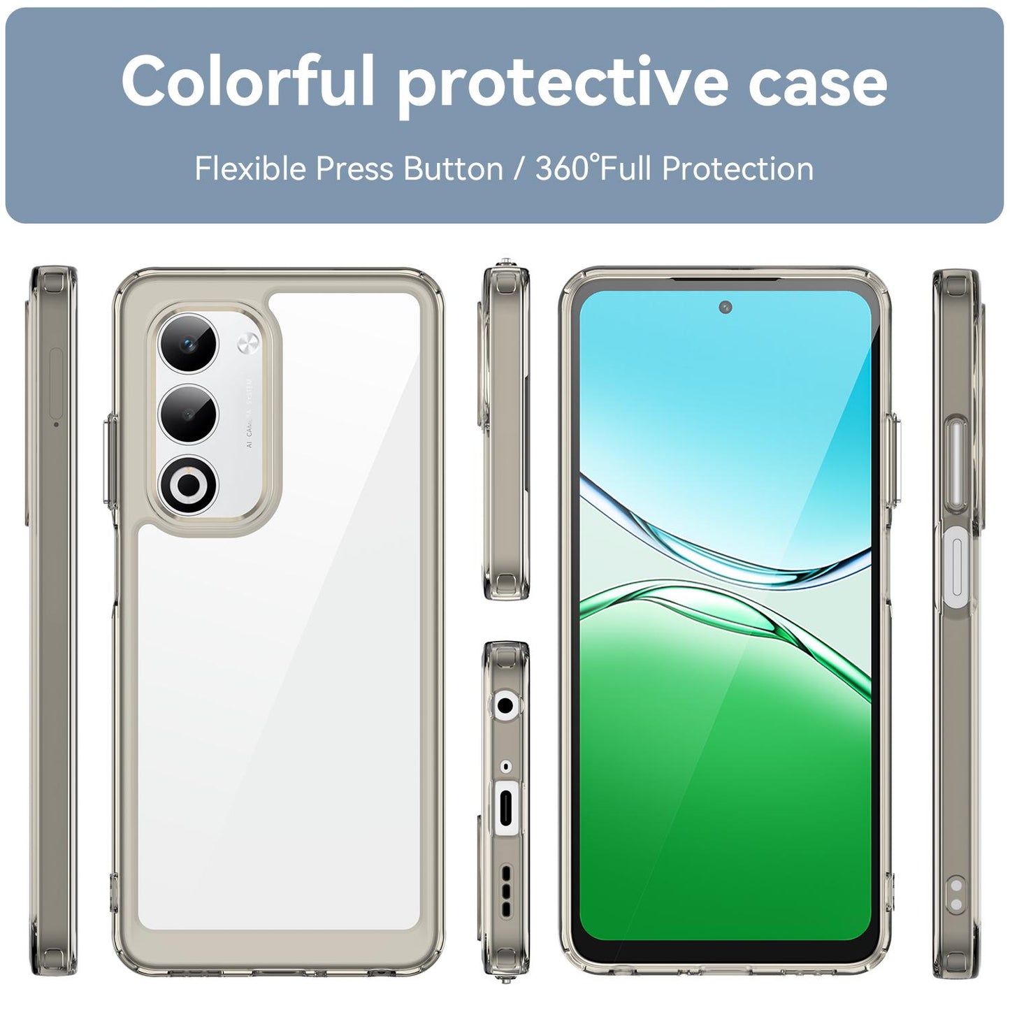 OPPO A5 5G 2025 Acrylic Hybrid TPU Protective Phone Case, Colourful Series Shockproof Cover