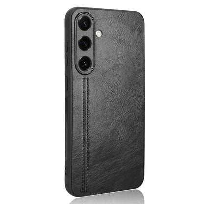 Samsung Galaxy S25 5G Cow Pattern Sewing Back Cover Phone Case - Premium PU Leather Texture PC + TPU Shockproof Protective Case, Scratch Resistant Slim Lightweight Anti-Fingerprint Full Coverage Mobile Cover