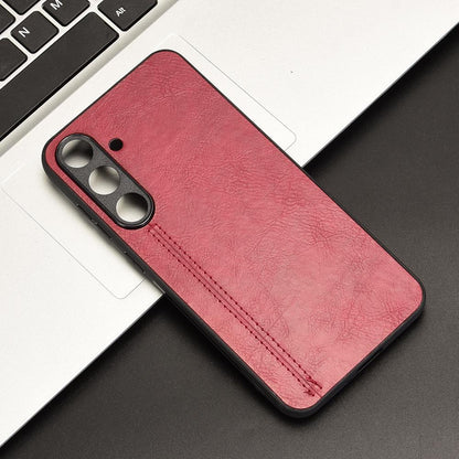 Samsung Galaxy S25 5G Cow Pattern Sewing Back Cover Phone Case - Premium PU Leather Texture PC + TPU Shockproof Protective Case, Scratch Resistant Slim Lightweight Anti-Fingerprint Full Coverage Mobile Cover