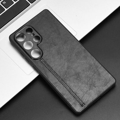 Samsung Galaxy S25 Ultra 5G Cow Pattern Sewing Back Cover Phone Case - Premium PU Leather Texture PC + TPU Shockproof Protective Case, Scratch Resistant Slim Lightweight Anti-Fingerprint Full Coverage Mobile Cover
