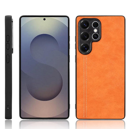 Samsung Galaxy S25 Ultra 5G Cow Pattern Sewing Back Cover Phone Case - Premium PU Leather Texture PC + TPU Shockproof Protective Case, Scratch Resistant Slim Lightweight Anti-Fingerprint Full Coverage Mobile Cover