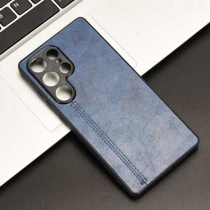 Samsung Galaxy S25 Ultra 5G Cow Pattern Sewing Back Cover Phone Case - Premium PU Leather Texture PC + TPU Shockproof Protective Case, Scratch Resistant Slim Lightweight Anti-Fingerprint Full Coverage Mobile Cover