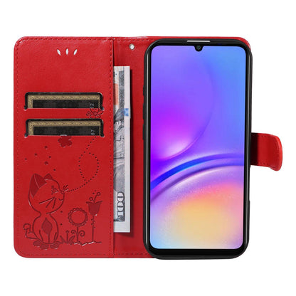 For Samsung Galaxy A06 5G Cat and Bee Embossed Flip Leather Phone Case Wallet Cover with Card Slots Cash Pocket Magnetic Stand Protective Shockproof TPU PU Leather Case with Wrist Strap