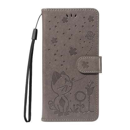 For Samsung Galaxy A06 5G Cat and Bee Embossed Flip Leather Phone Case Wallet Cover with Card Slots Cash Pocket Magnetic Stand Protective Shockproof TPU PU Leather Case with Wrist Strap