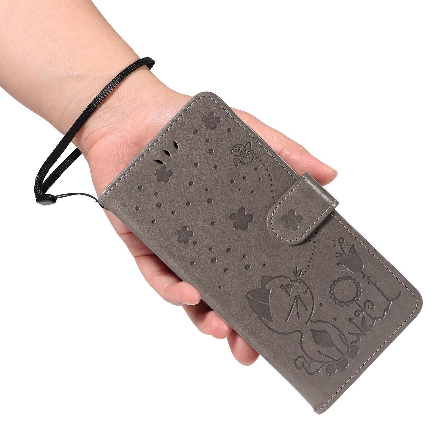 For Samsung Galaxy A06 5G Cat and Bee Embossed Flip Leather Phone Case Wallet Cover with Card Slots Cash Pocket Magnetic Stand Protective Shockproof TPU PU Leather Case with Wrist Strap