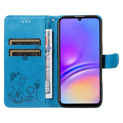For Samsung Galaxy A06 4G Cat and Bee Embossed Flip Leather Phone Case Wallet Cover with Card Slots Cash Pocket Magnetic Stand Protective Shockproof TPU PU Leather Case with Wrist Strap