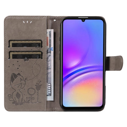 For Samsung Galaxy A07 5G Cat and Bee Embossed Flip Leather Phone Case Wallet Cover with Card Slots Cash Pocket Magnetic Stand Protective Shockproof TPU PU Leather Case with Wrist Strap